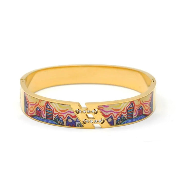 Women's elegant gold charm geode cuff bracelet, a chic & adjustable fashion accessory for any occasion.