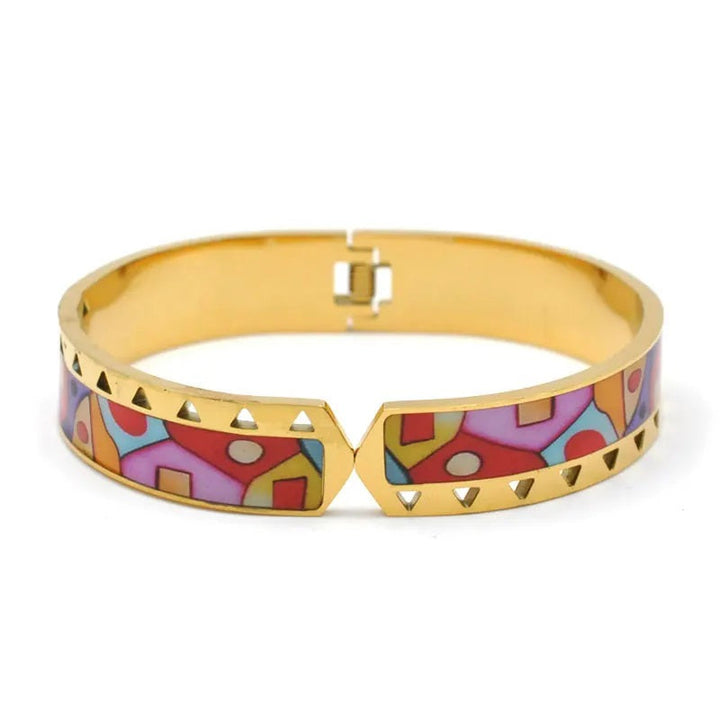 Gold charm geode cuff bracelet, an elegant women's jewelry gift for her. Modern & sophisticated.
