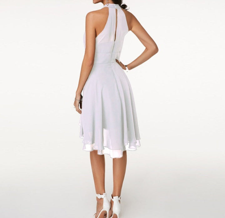 Sophisticated women's halter midi dress, ideal for cocktail parties and special events.