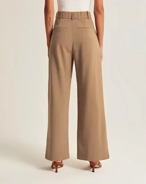 Professional women's high-waist wide-leg trousers with pleated front, offering a smart, business casual office look.