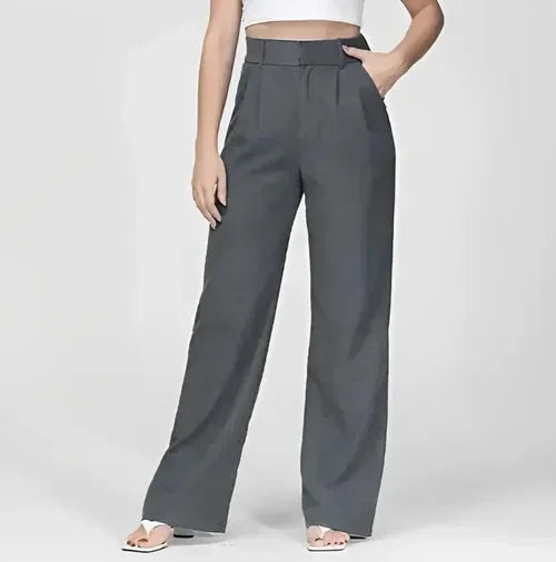 Comfortable high-waist wide-leg women's trousers with a chic pleated front, creating a flattering and elegant silhouette.