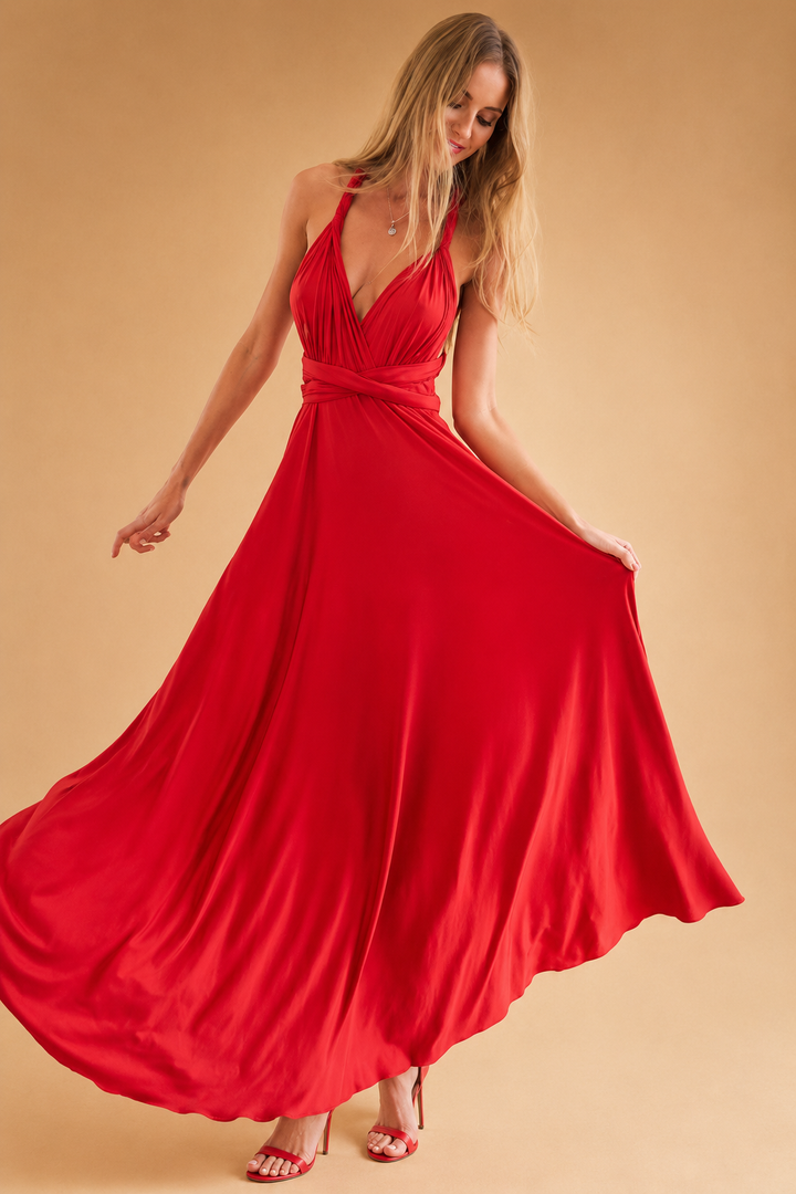 Elegant women's infinity maxi dress in a versatile multiway style, perfect for weddings & formal events.