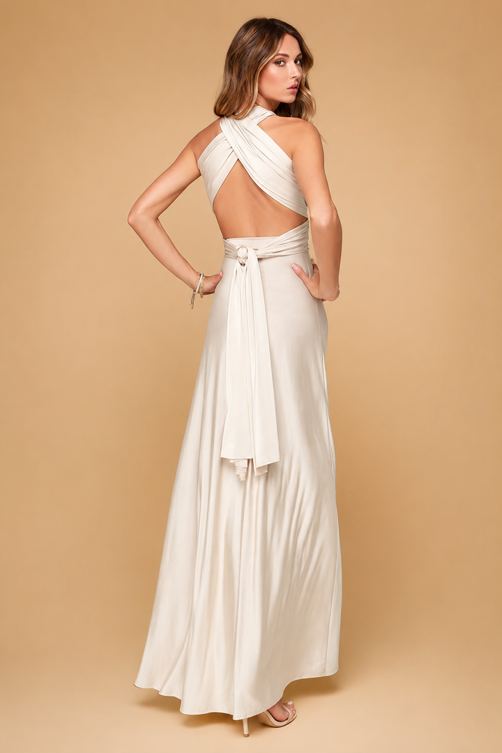 Multiway women's infinity dress, effortlessly converting for various necklines & occasions, from casual to formal.
