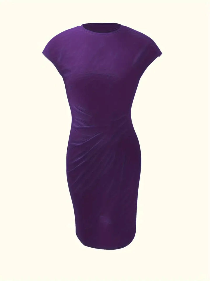 Flattering knee-length women's sheath dress, elegant with a chic ruched waist for a refined silhouette.