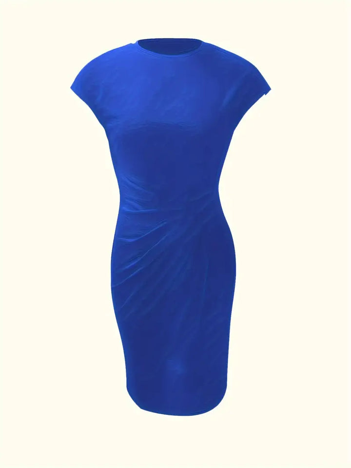 Figure-flattering women's sheath dress, knee-length, with an elegant ruched waist for a sleek look.