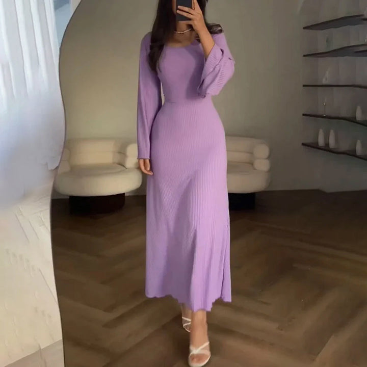 Sophisticated women's long sleeve knit maxi dress, designed for both elegant formal and stylish casual occasions.