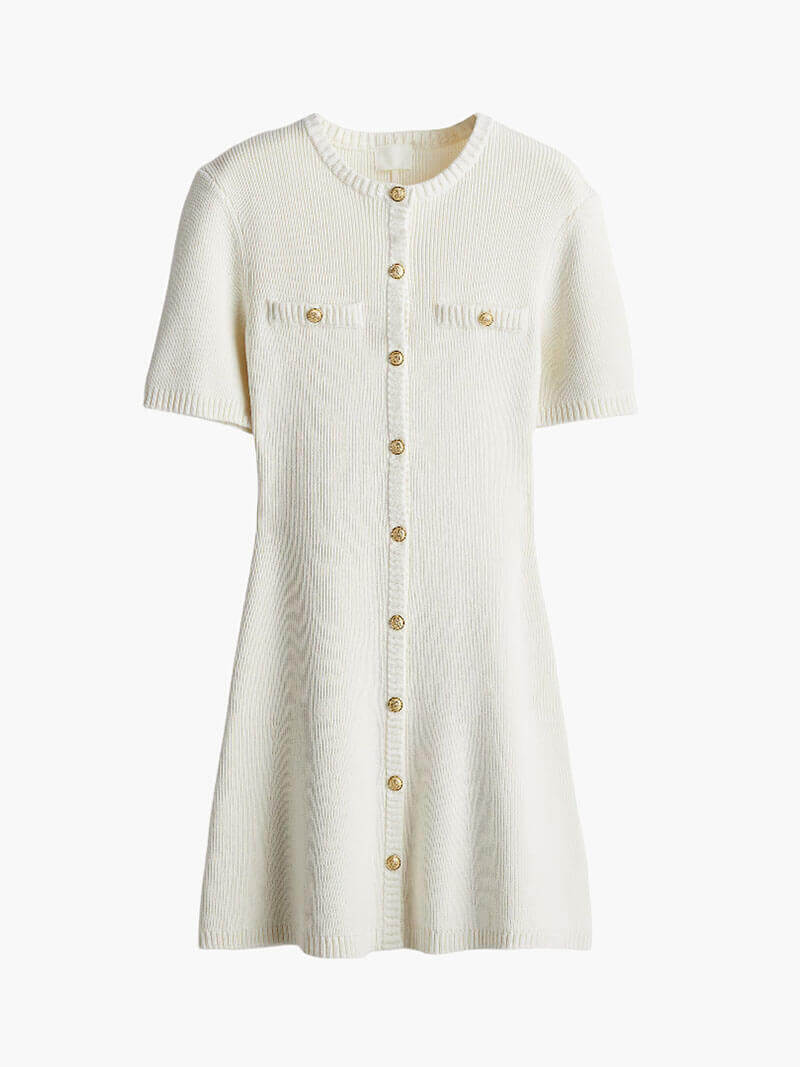 Stylish women's knit dress with button-down front, offering an elegant yet comfortable versatile look.