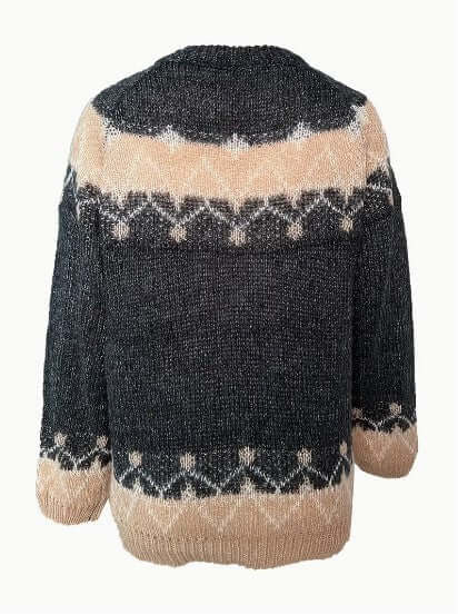 Modern women's elegant knitted round neck sweater. Cozy long sleeve fall & winter fashion.