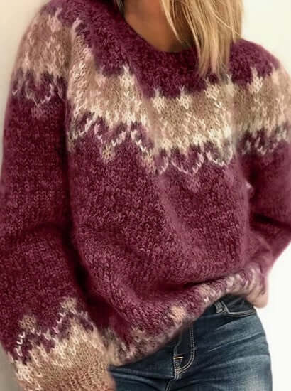 Women's elegant knitted round neck top, a comfortable long sleeve sweater for versatile style.