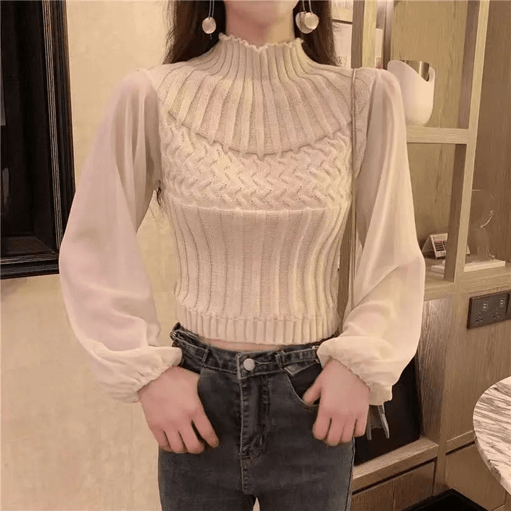 Elegant women's sheer sleeve knit vest, offering chic comfort for any occasion.