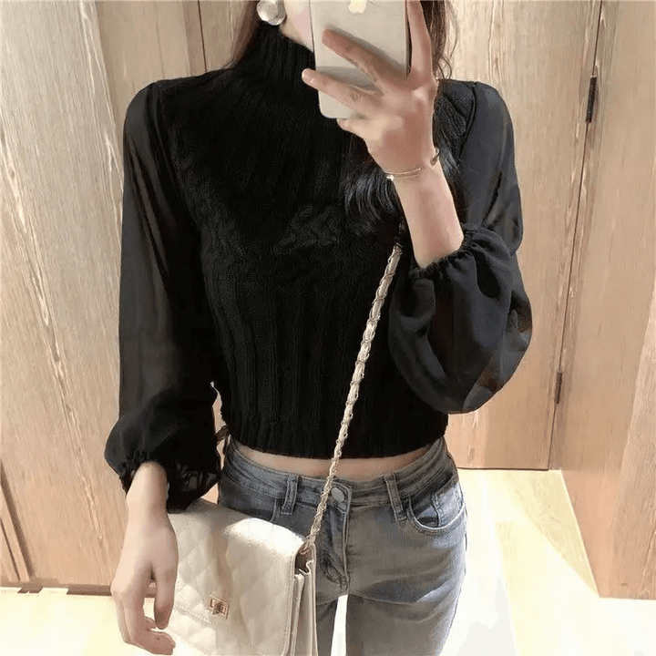 Women's chic winter sweater vest with elegant sheer sleeves & comfortable knit.