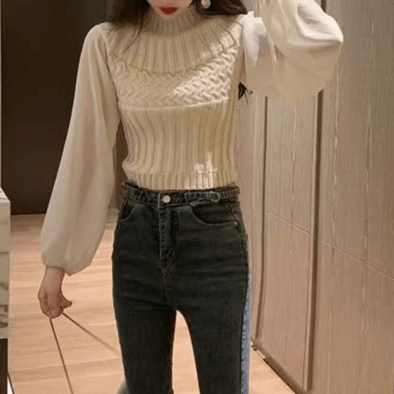 Elegant women's sheer sleeve knitted vest, a must-have for sophisticated autumn fashion.