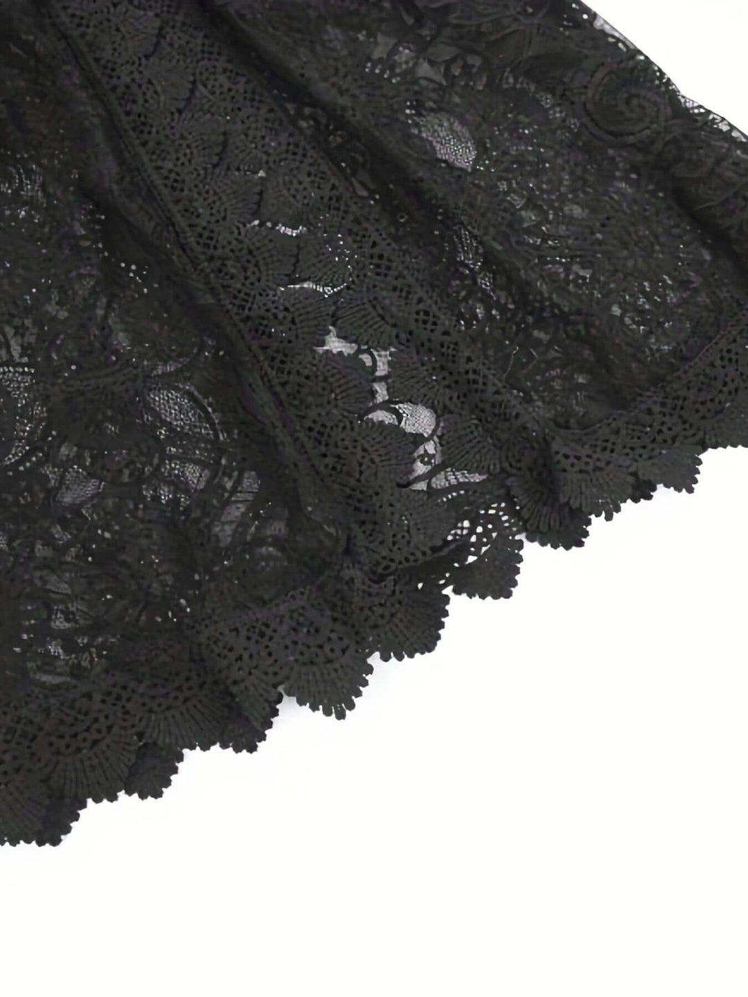 Sophisticated women's lace midi dress, elegant V-neck, great for summer fashion & special occasions.