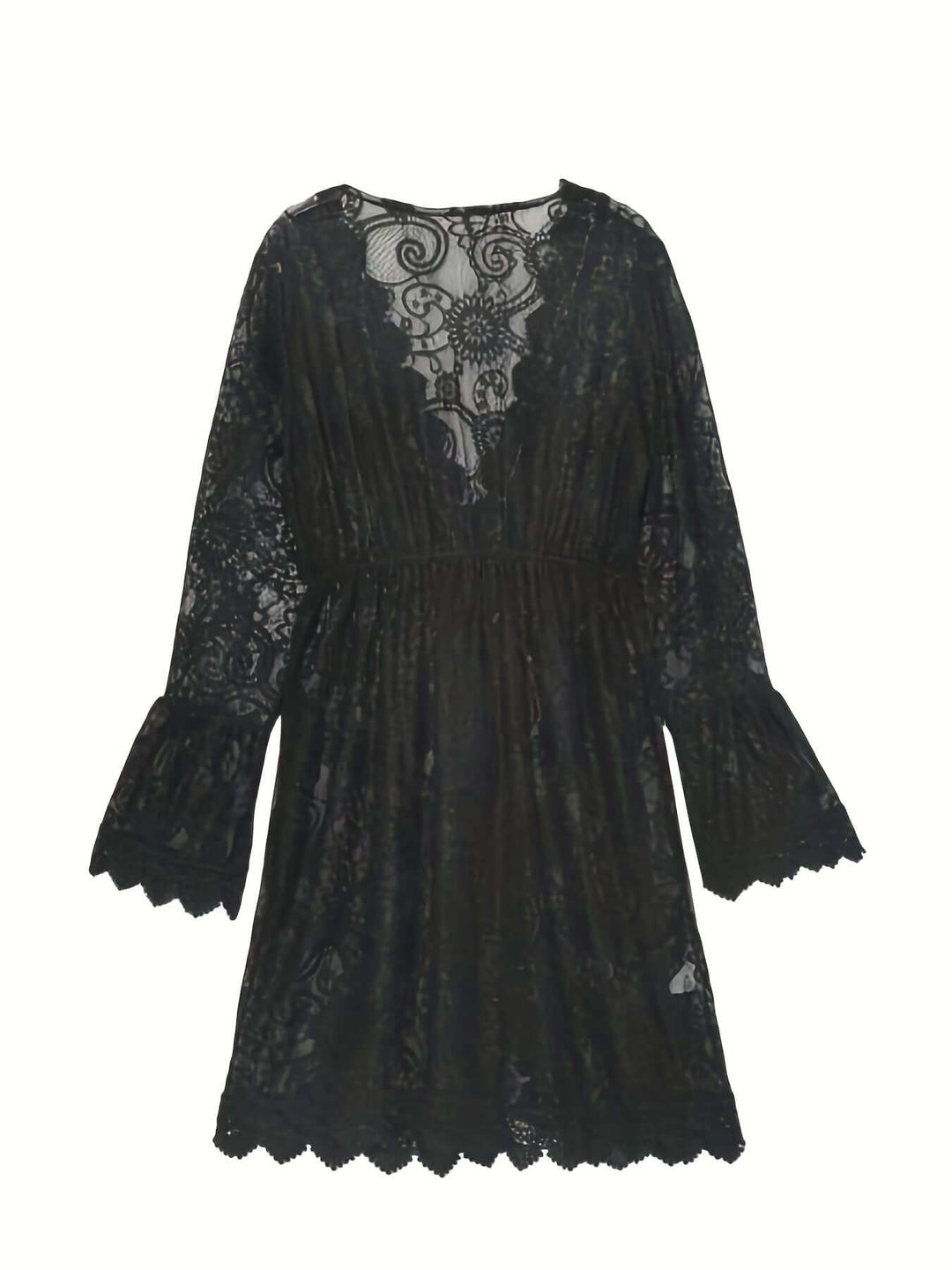Casual yet elegant women's V-neck lace midi dress with a comfortable fit for warm weather.