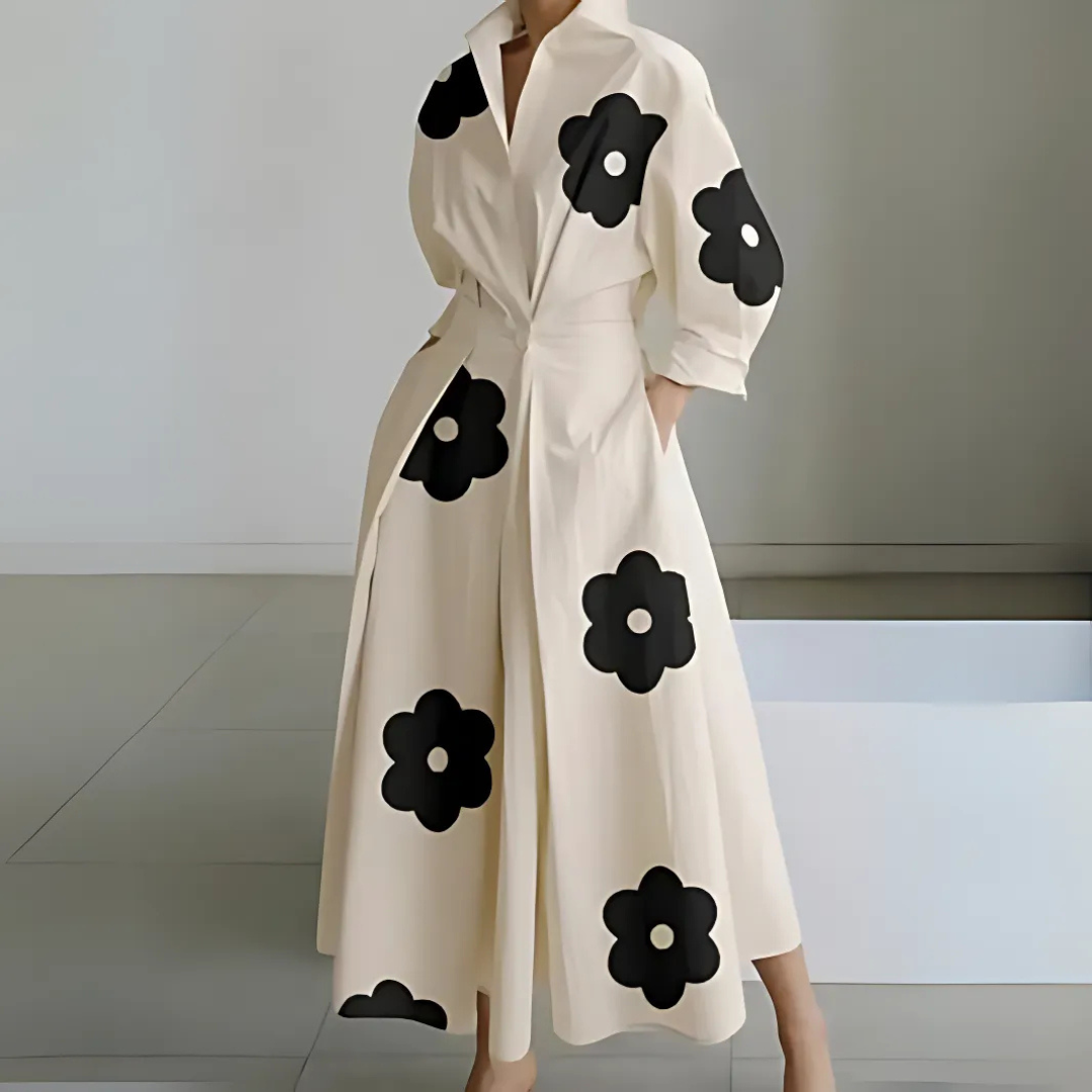 Sophisticated women's party dress, elegant lapel wrap maxi style, comfortable & chic fashion.