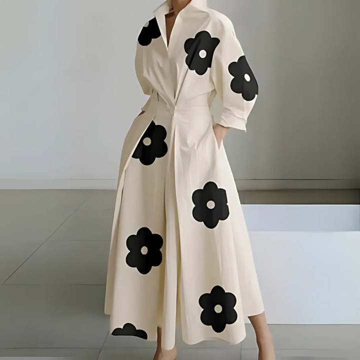 Sophisticated women's party dress, elegant lapel wrap maxi style, comfortable & chic fashion.