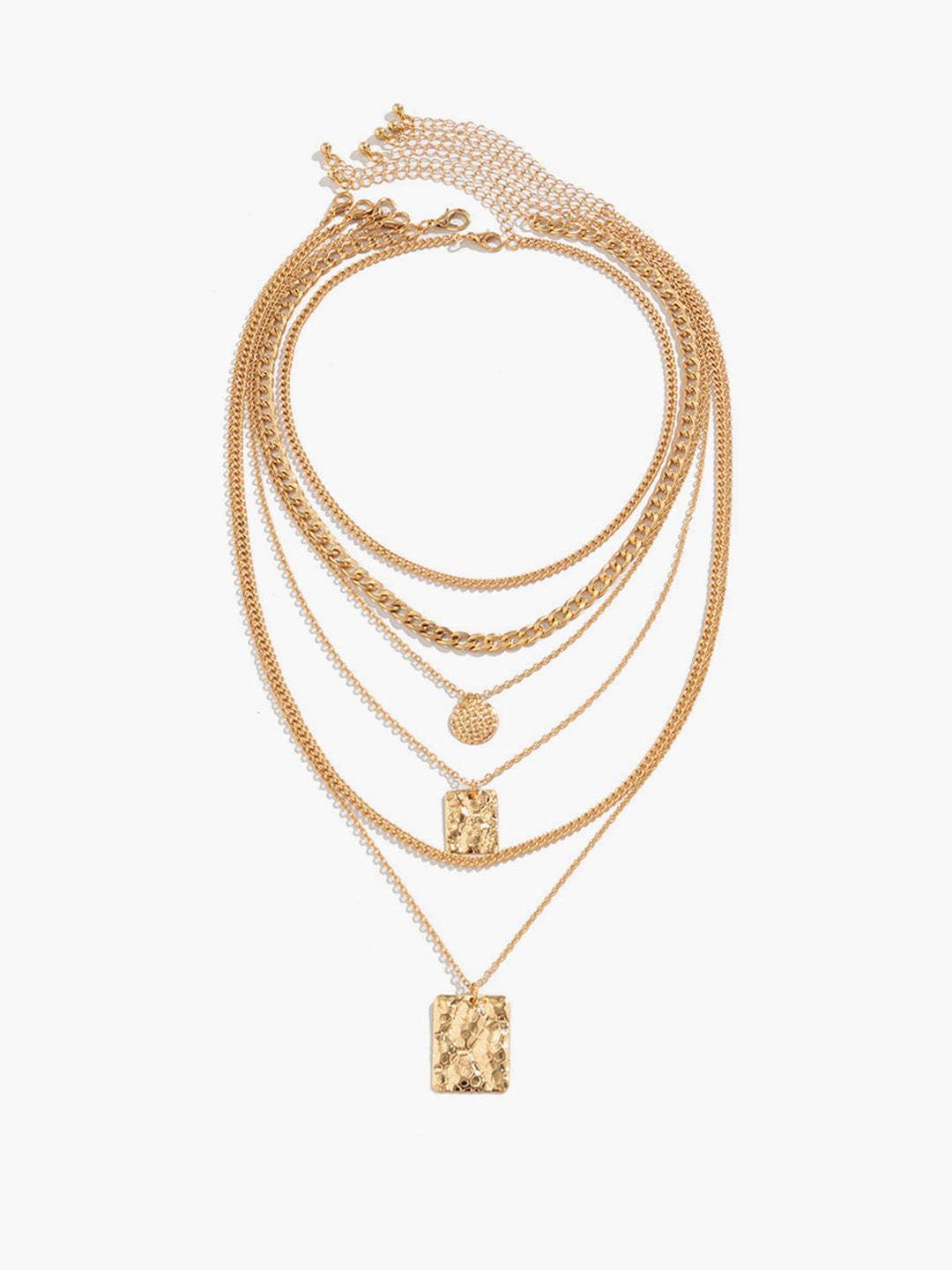 Textured pendant layered necklace for women, available in gold and silver, perfect fashion jewelry gift.