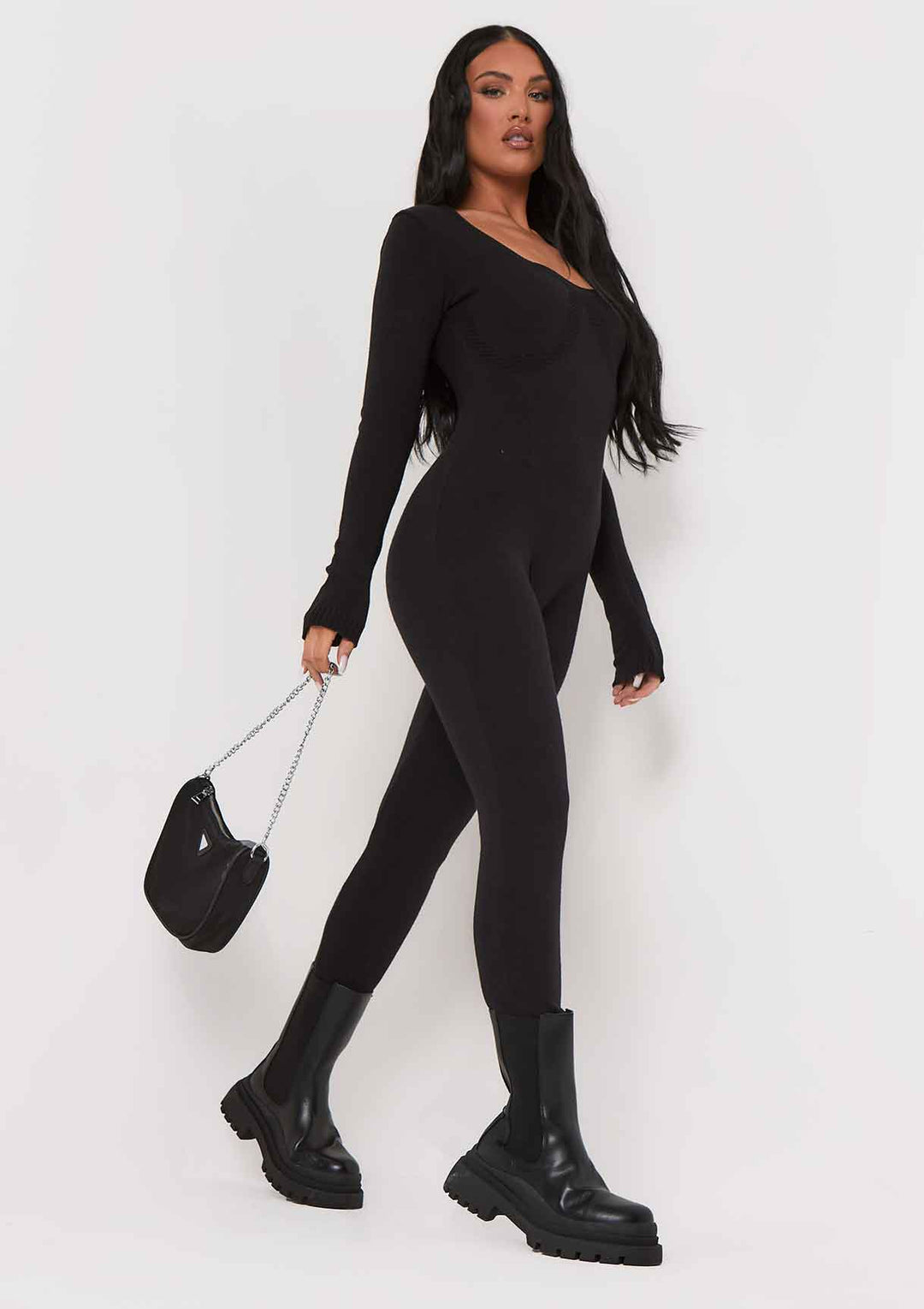 Chic women's tailored long sleeve jumpsuit, offering versatile style and comfort for any event.