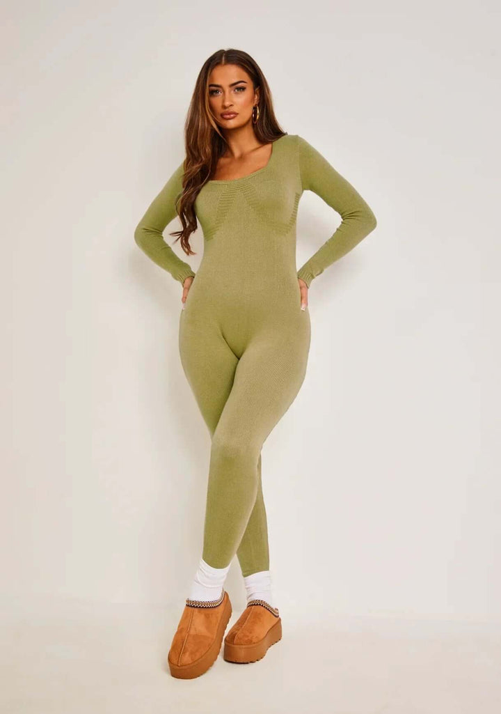 Fashionable women's long sleeve jumpsuit with a flattering fit, crafted from a luxurious polyester blend.