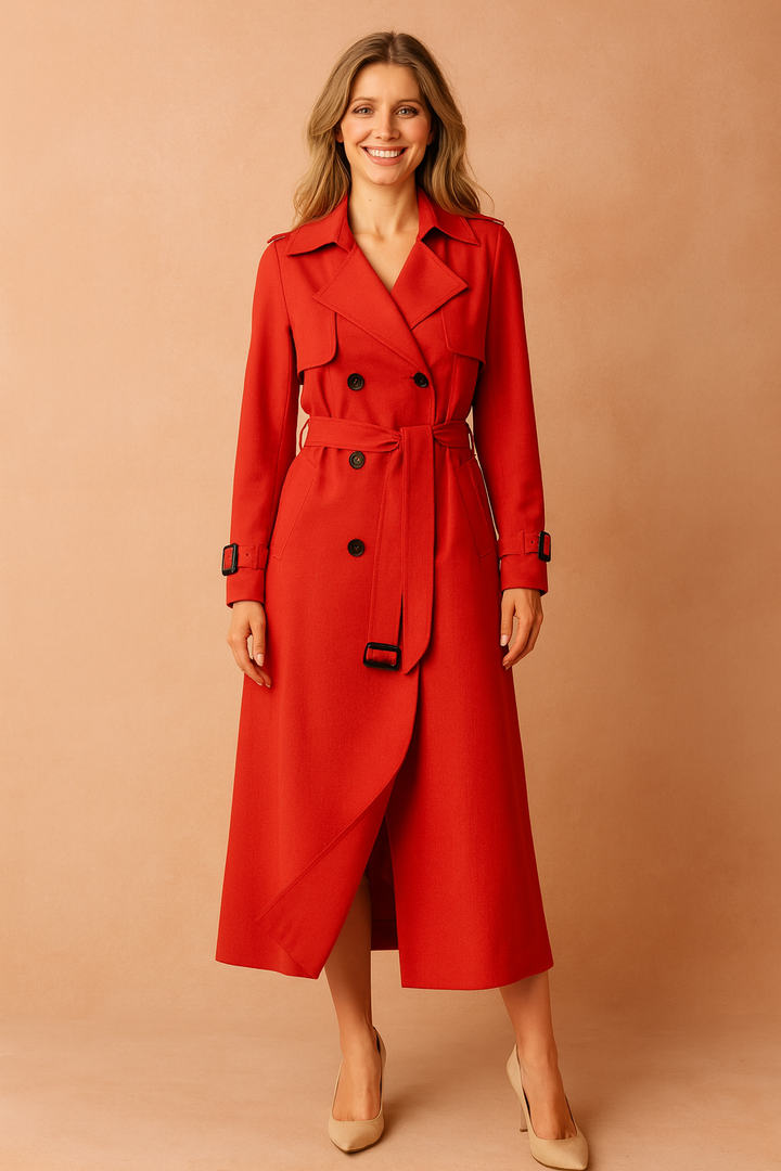 Sophisticated women's long trench coat, a timeless classic style, perfect as elegant outerwear for any season.