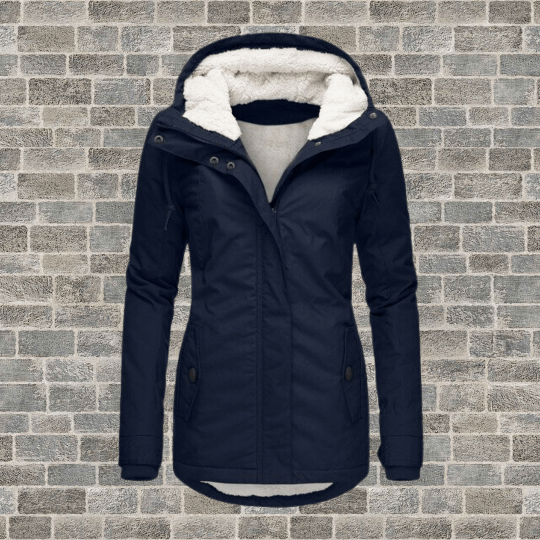 Elegant women's long winter coat with luxurious fur lining, perfect for warmth and stylish cold weather fashion.