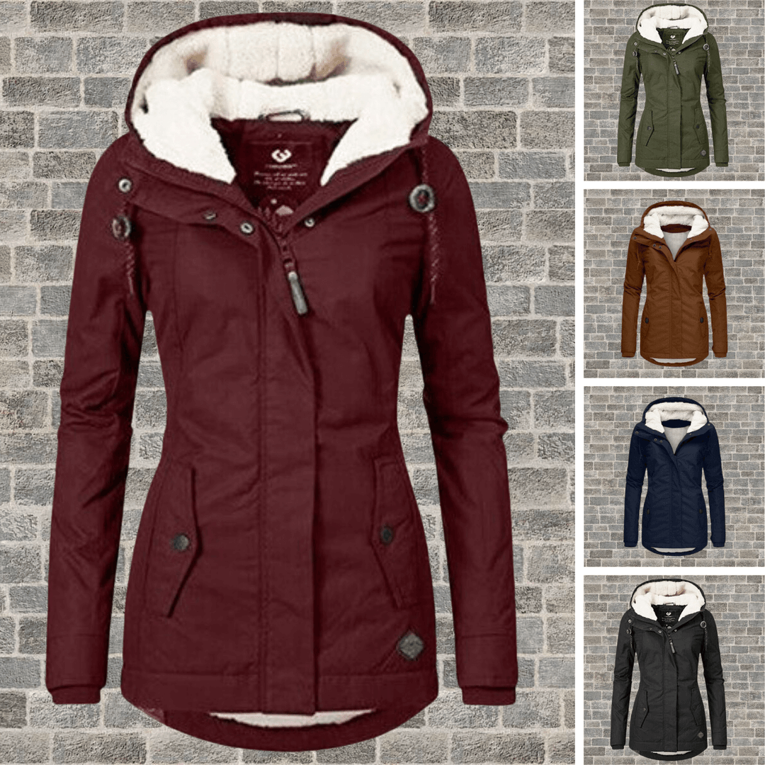 Women's classic long winter coat, lavish fur-lined interior offers ultimate warmth and sophisticated style.