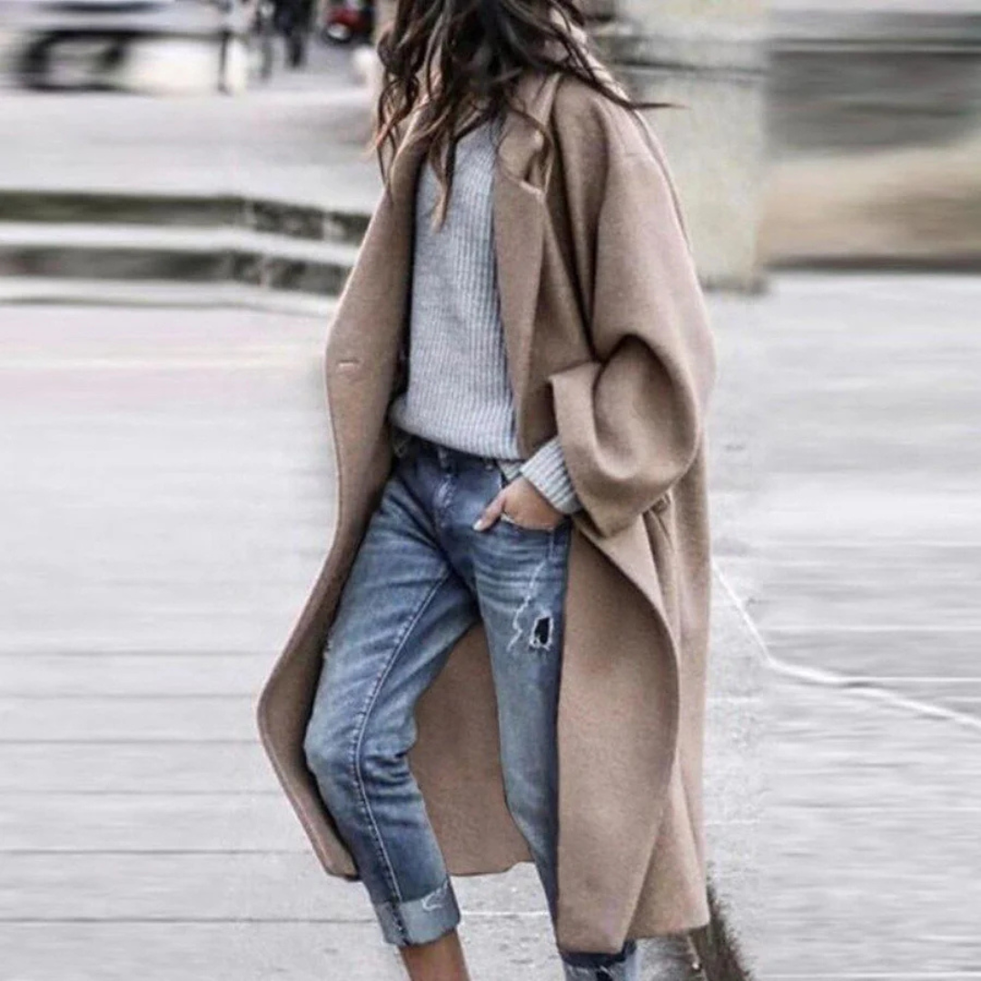 Women's elegant long winter trench coat, a stylish choice for fall fashion and luxurious warmth outerwear.