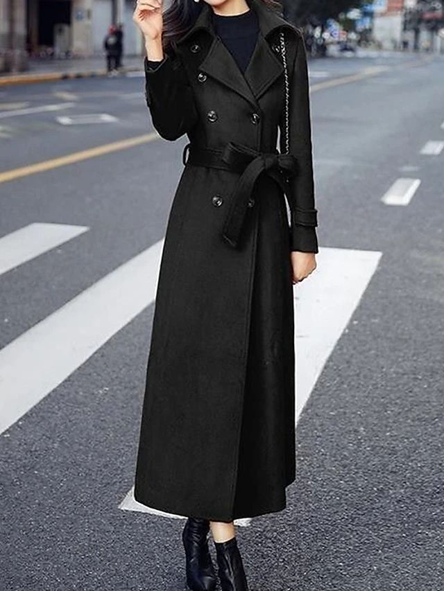 Elora women's elegant long wool coat, sophisticated winter outerwear with a stylish shawl collar.