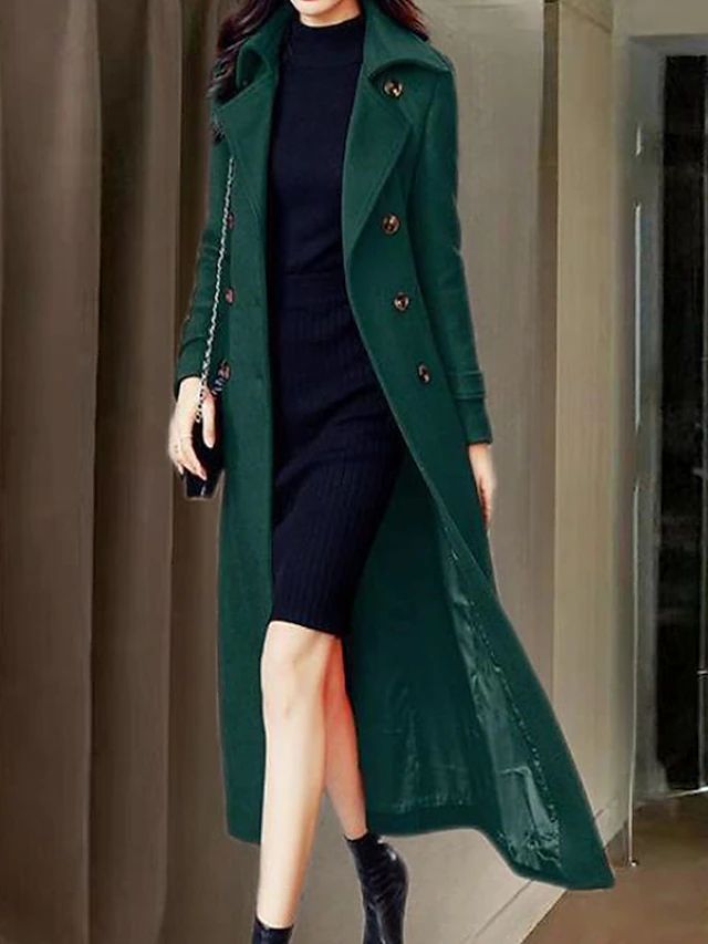 Versatile women's long wool coat, elegant winter outerwear with a classic shawl collar for ladies fashion.