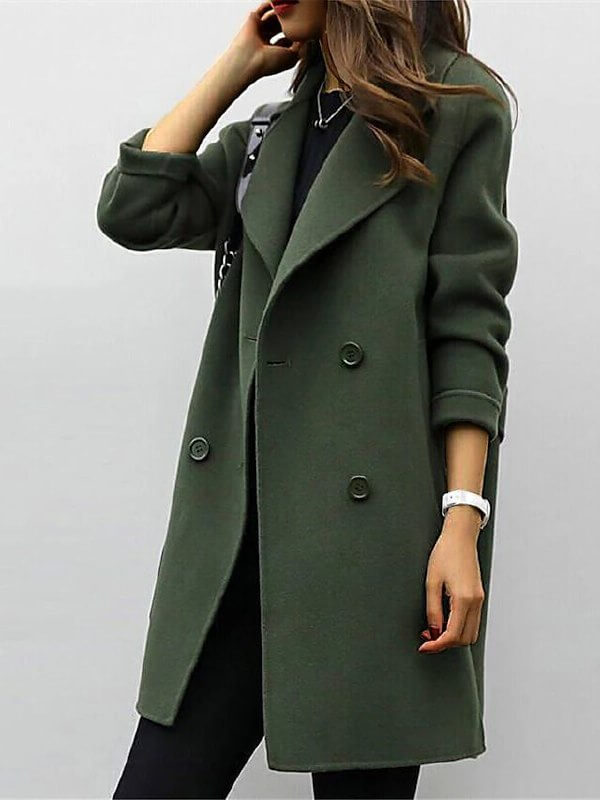 Elegant women's long wool winter coat. Classic, sophisticated ladies outerwear for warmth and fall fashion.
