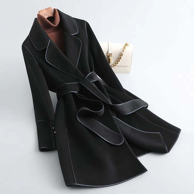 Classic long wool winter coat for women, an elegant and warm outerwear choice for ultimate cold weather style.