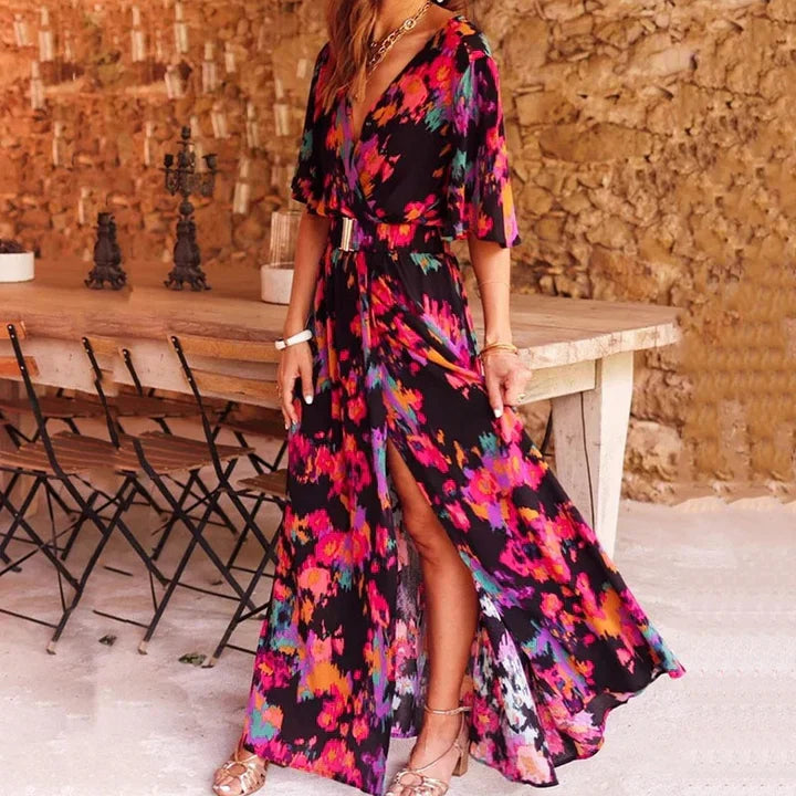 Women's long maxi wrap dress, Sophia, designed for an elegant, flattering fit. Ideal casual or party summer dress.
