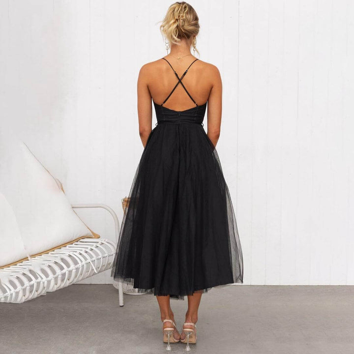 Stylish women's mesh midi party dress, ideal for cocktail evenings & special occasions.