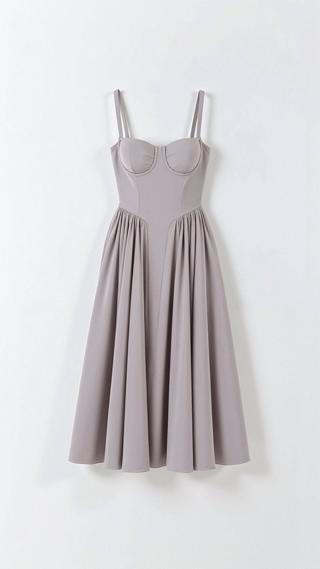 Women's formal midi dress with corset-style top, suitable for evening events & special occasion parties.