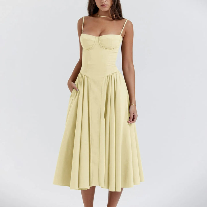 Sophisticated women's elegant midi dress, a stunning choice for cocktail parties & formal events.