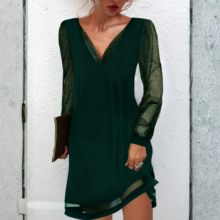Sophisticated women's midi dress. Elegant, classic, and comfortable. Ideal timeless fashion for versatile occasions.