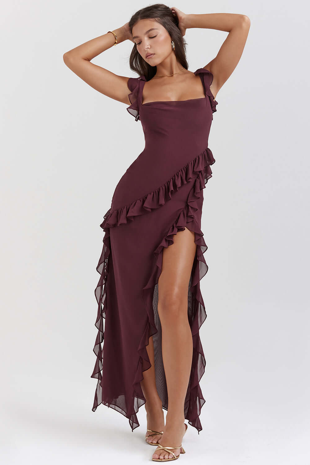 Studio shot of an elegant women's midi dress, showcasing its timeless sophistication & ready-to-wear appeal.