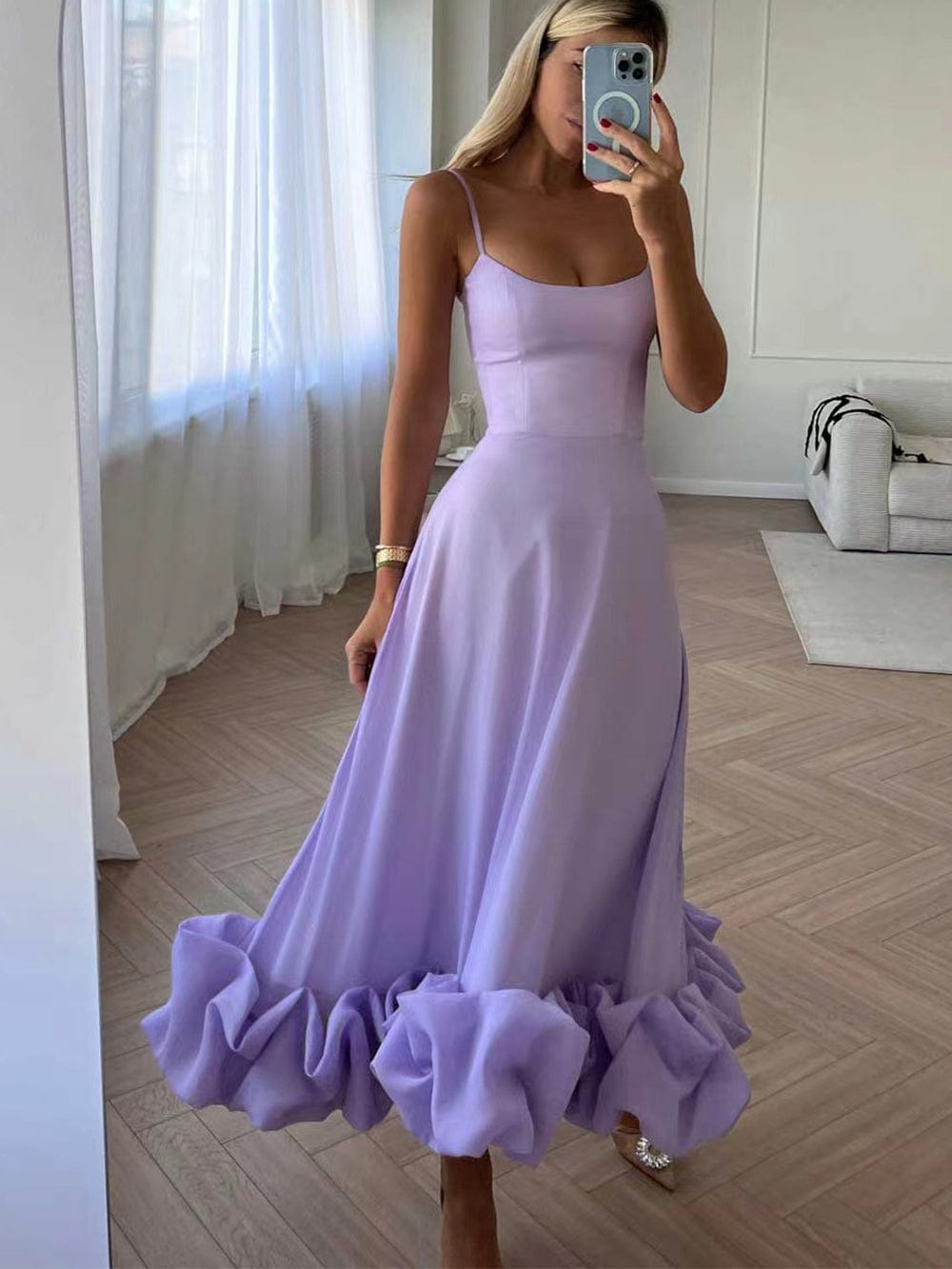 Sophisticated women's midi dress with beautiful 3D floral charm, a sleeveless A-line cut for elegant wear.