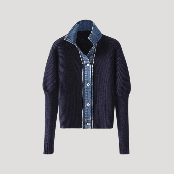 Elegant women's navy long sleeve cardigan with chic contrast trim, perfect for versatile layering.