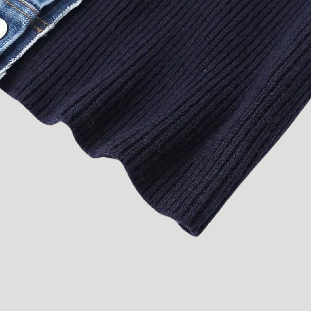 Soft women's long sleeve navy cardigan with sophisticated contrast trim, offering comfortable, elegant style.