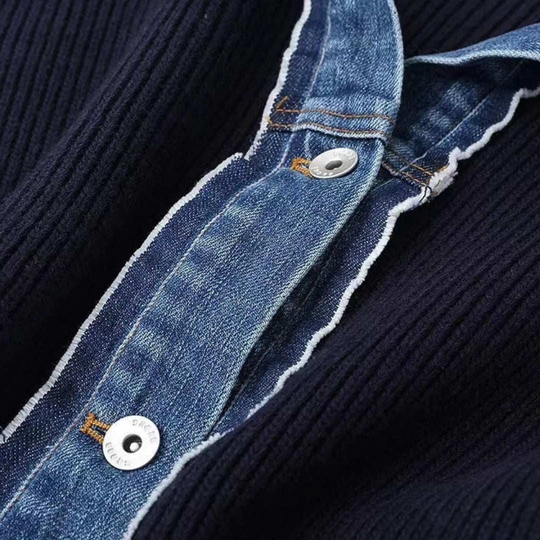 Classic button-front navy women's cardigan with elegant contrast trim, perfect for refined and versatile layering.