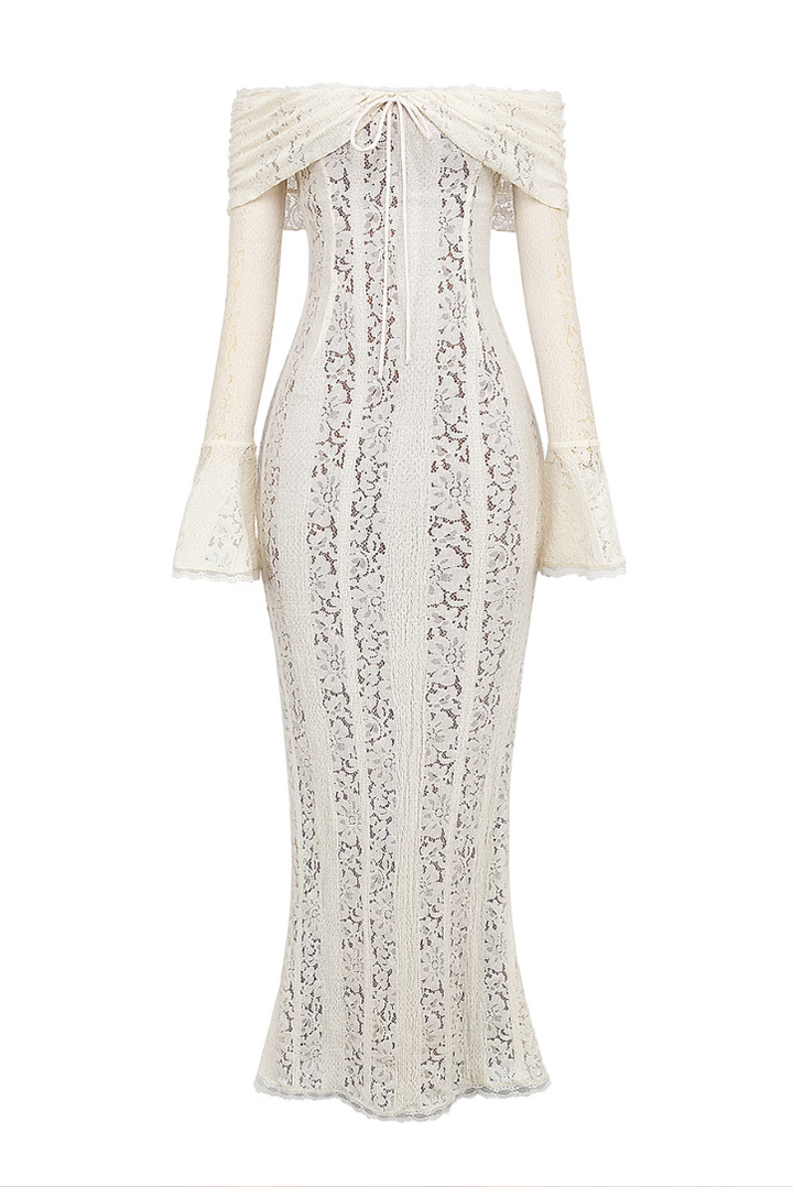 Stylish white off-shoulder maxi dress, an elegant long formal gown for women's special occasions.