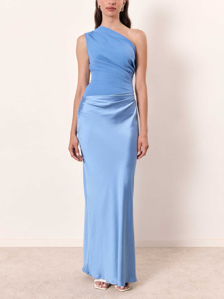 Women's sophisticated one shoulder pleated maxi dress, excellent choice for formal parties & events.