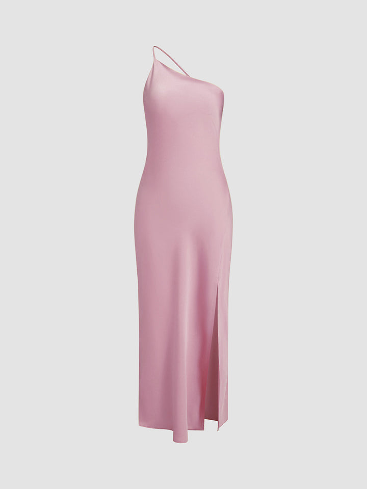 Modern elegant women's maxi dress, featuring a stylish open back and one shoulder design for parties.