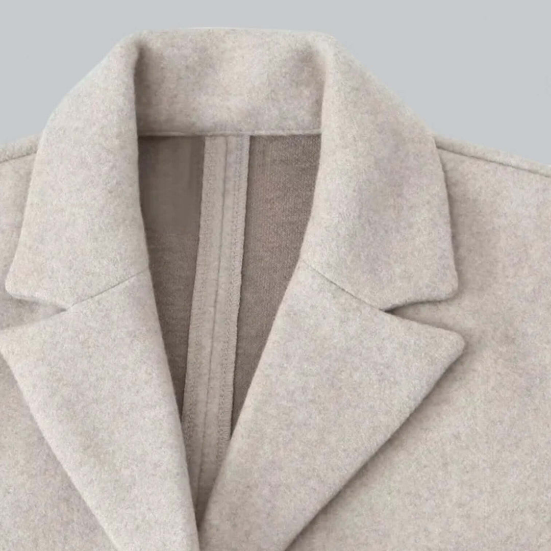 Fall fashion women's open front trench coat. Elegant, long wool blend outerwear, loose fit.