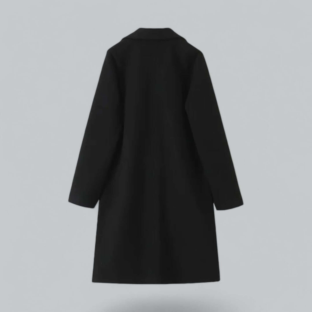Versatile women's open front trench coat. Elegant, long wool blend outerwear for fall & winter fashion.