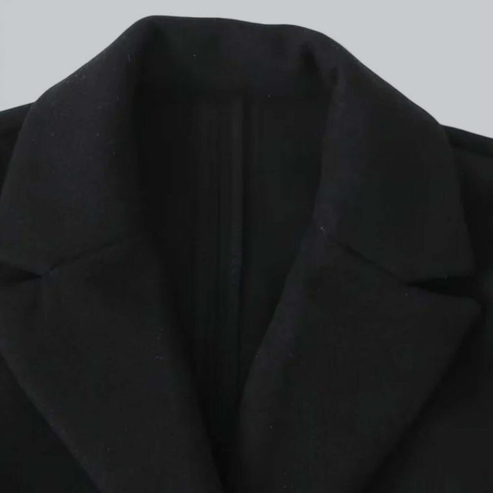 Stylish women's open front long trench coat. Elegant wool blend, loose fit, perfect fall/winter outerwear.