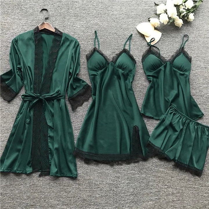 Elegant women's pink satin pajama set. Luxurious two-piece sleepwear, perfect for comfortable and stylish nights.