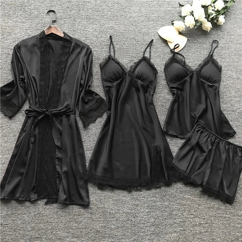 Stylish grey satin sleepwear for women. Luxurious two-piece pajama set, offering ultimate comfort and elegance.
