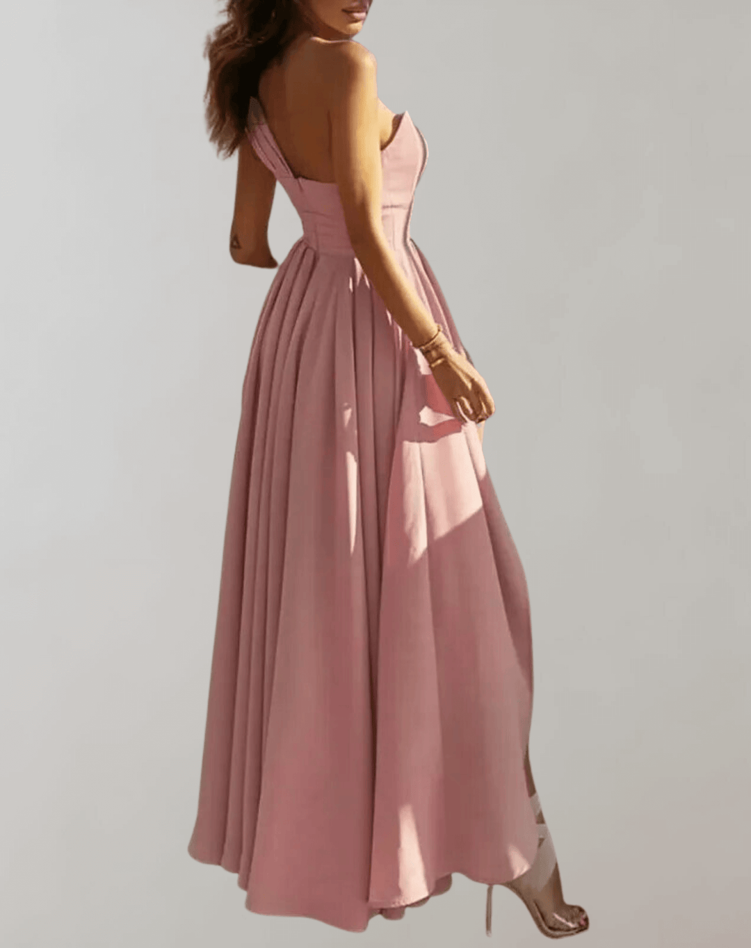 Women's formal elegant pleated dress with a graceful slit, designed for evening wear & special occasions.